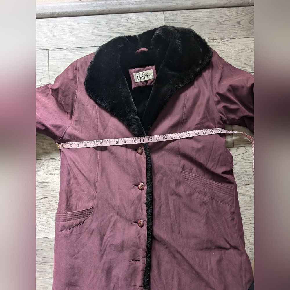 Vintage Cleo Petites Faux Fur Lined Trimmed Purple Thick Coat‎ Size 10 - Picture 11 of 12